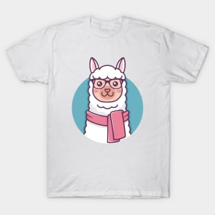 Cute Hipster Llama Kawaii Illustration T-Shirt